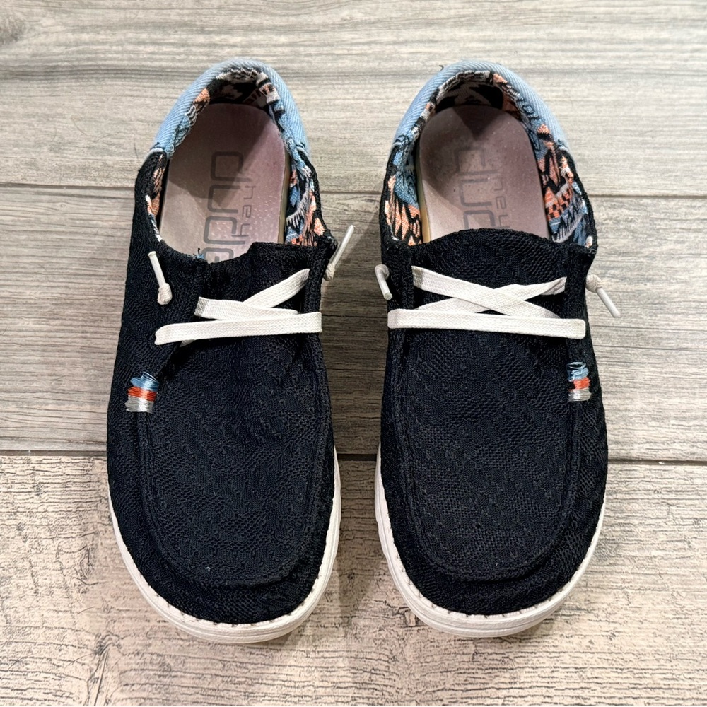 Hey Dude Black Shoes with White Laces